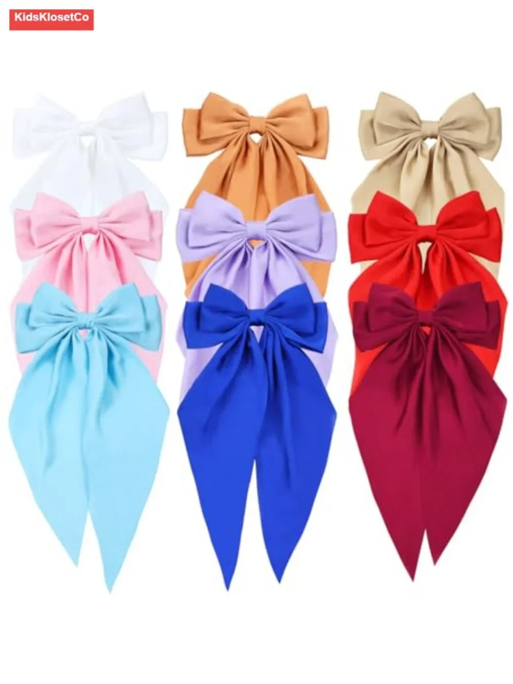 9 Pack Oversized Satin Hair Bows with Long Tail Ribbon Giant Hair Bow Clips